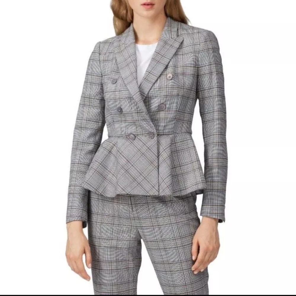 REBECCA TAYLOR Plaid Wool Blend Peplum Blazer size 6
